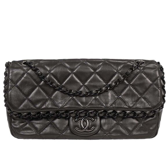 Chanel Gray Calfskin Luxury Line Chain Shoulder Bag - Picture 1 of 10